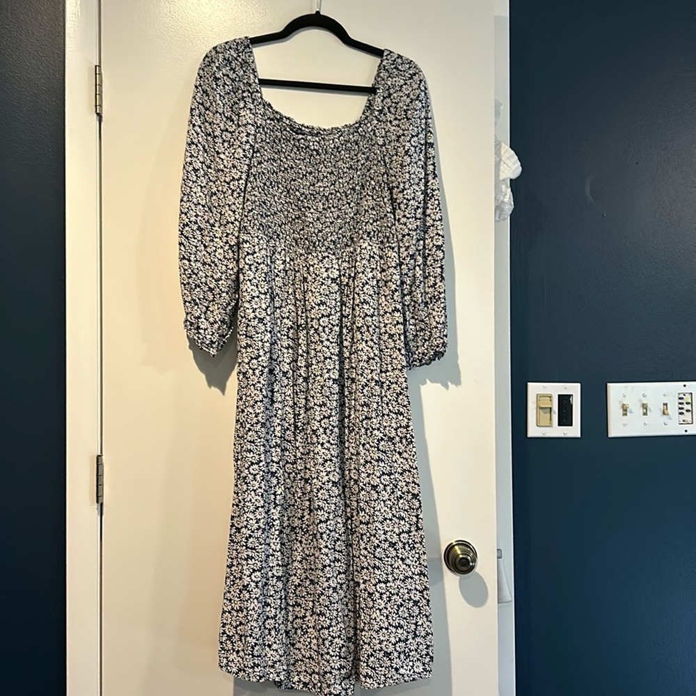 Blue and white floral midi